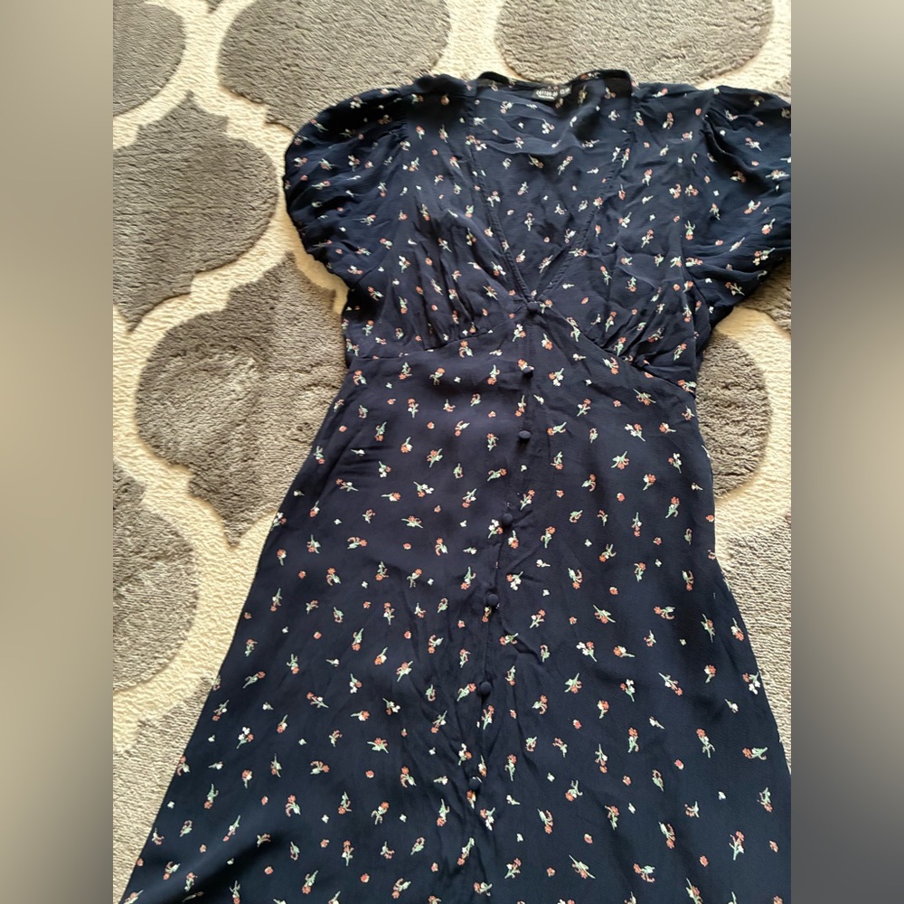 Cotton On Women's Short Sleeve Crepe V Neck Skater Dress Navy Sz XS floral ditsy - Picture 5 of 8